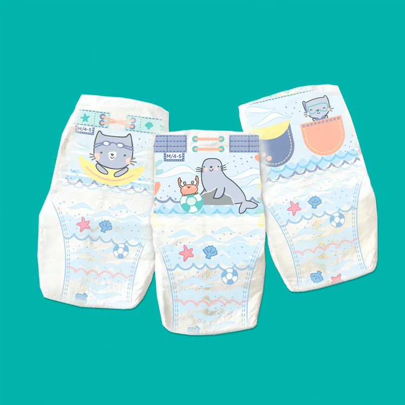 Fraldas descartáveis Pampers Splashers 3-4 e calção de banho