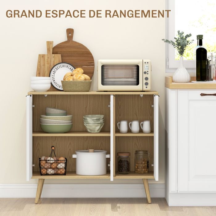 HOMCOM - Aparador de cocina - Tablero de partículas - 91,5 x 35 x 77,4 cm - Blanco y madera natural