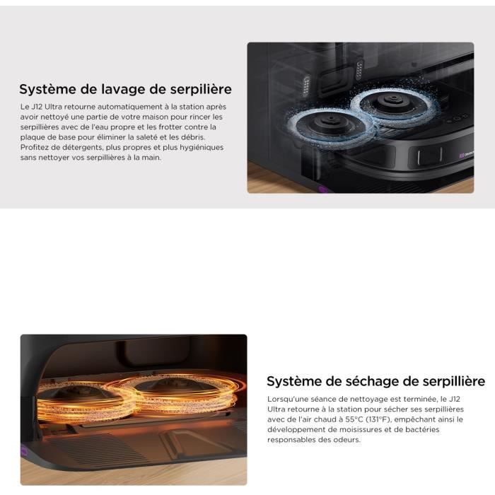 EUREKA J12 Ultra - Robot Aspirateur Laveur avec Station Automatique de Vidange - Serpillière Rotative - Double LiDAR Navigation