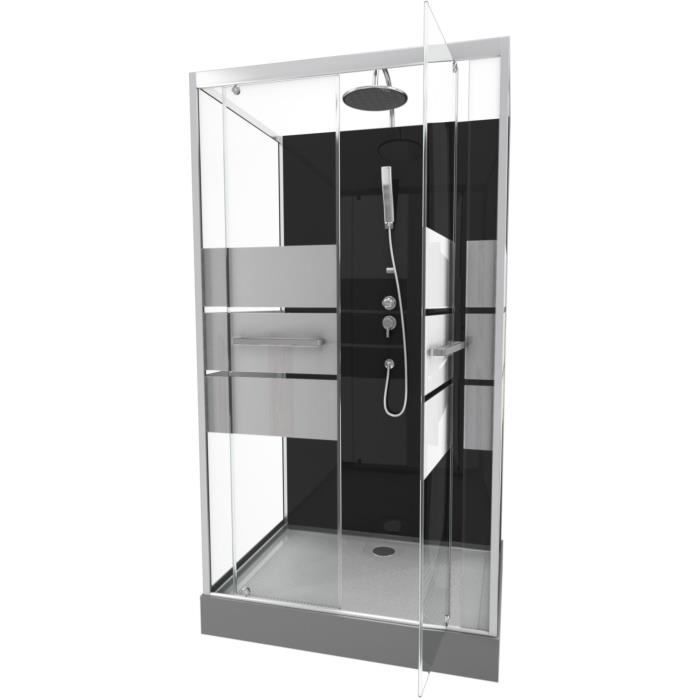 Mampara de ducha con puertas serigrafiadas - Gris - 110 x 80 x 235 cm