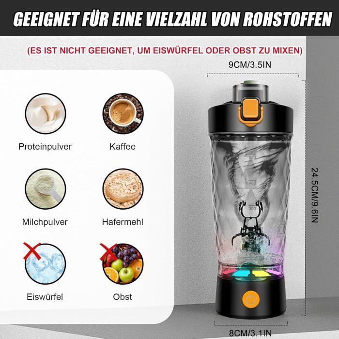 Fitness Shaker - Shake Cup - Electric Shaker Cup - Electric Protein Shaker with Powder Compartment - 650 ml - For Powders - Black