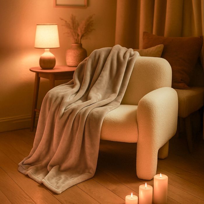 Manta/colcha de franela polar ultrasuave, 220 x 240 cm - Beige - Vivezen
