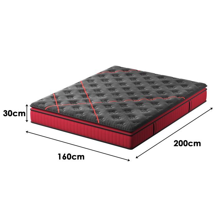 Colchón DEWINNER de 30 cm, colchón de muelles, 160x200 cm, espuma viscoelástica, 7 zonas ergonómicas, muelles ensacados.