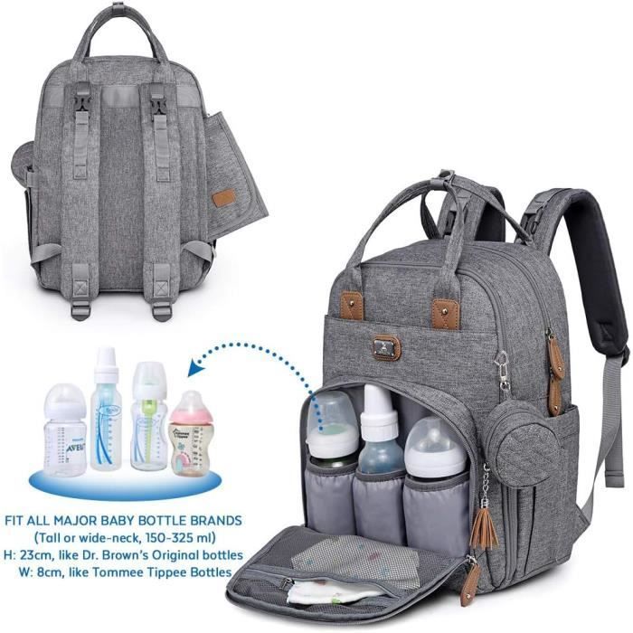 Sac à Dos à Langer Dikaslon - Grand Sac Avec Matelas à langer et Porte tétine Pour bébé Garçon et Fille, Sangles de Poussette - Sac