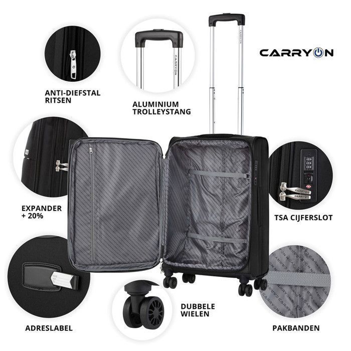 CarryOn Air Set of 2 Soft Suitcases - Black Expandable carry-on suitcase with large