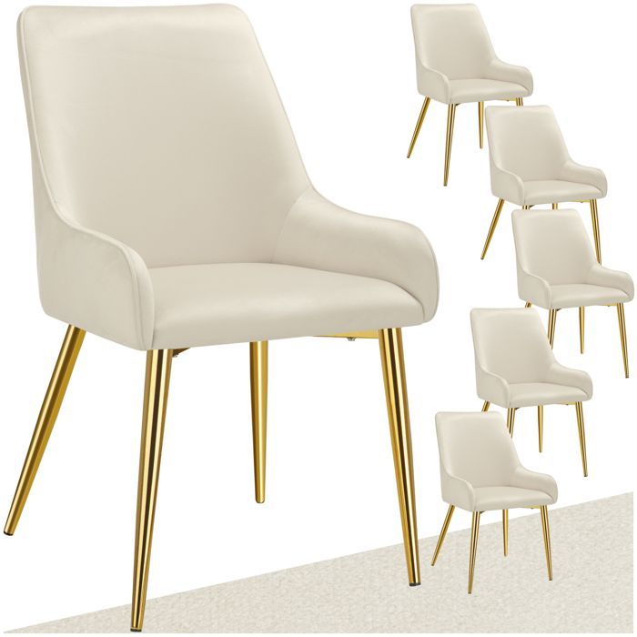 Chaises - TECTAKE - Lot de 6 chaises rembourrées style scandinave AVANE aspect velours forme ergonomique et dossier haut - Beige