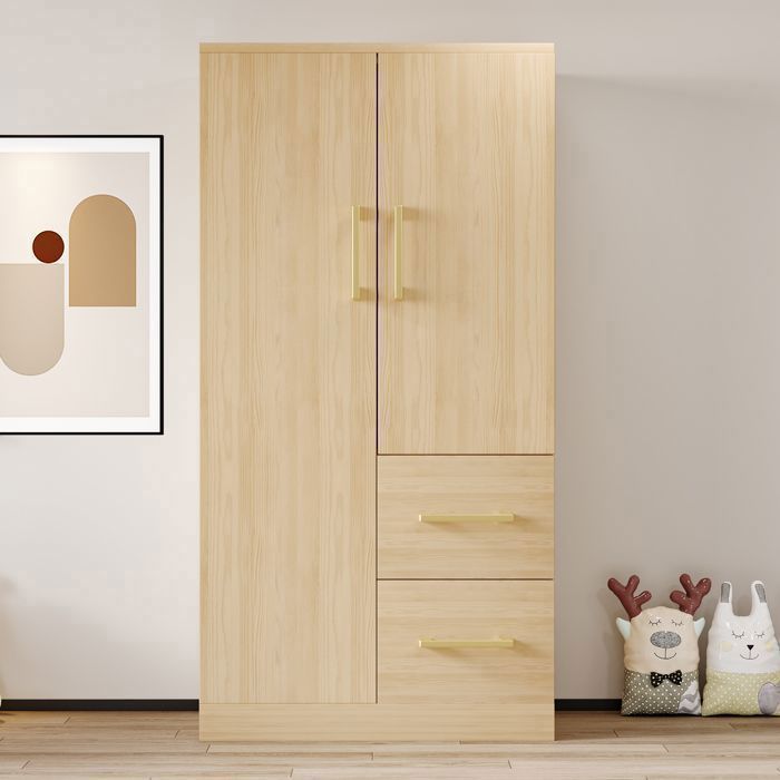 Kleiderschrank 70 x 40 x 135 cm, Doppeltür-Design mit Schubladen und Staufächern, Kleiderschrank für Einzelbett