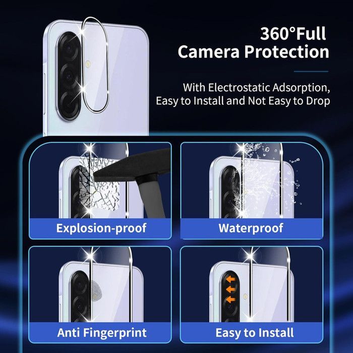 Pack of 2 Tempered Glass Screen Protectors for SAMSUNG GALAXY A36 5G + 2 Ultra HD Tempered Glass Rear Camera Lens Protectors, 9H Anti-Scratch