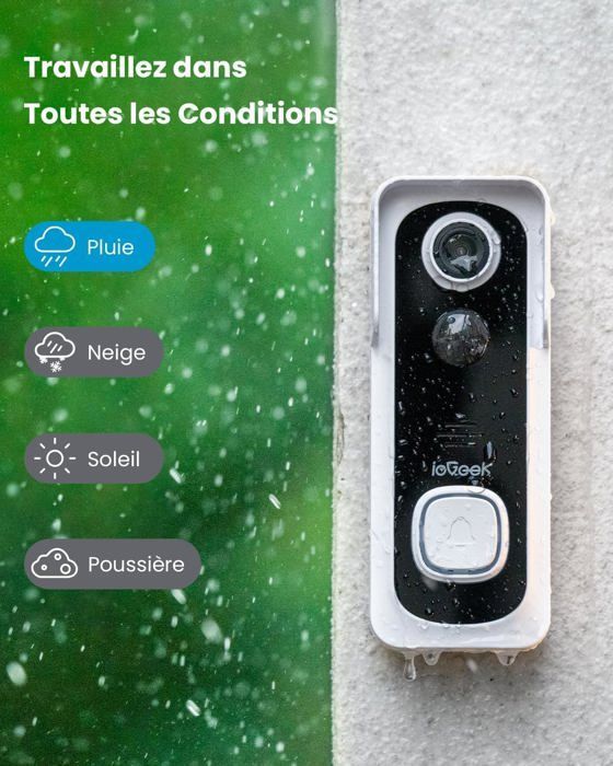 Campainha sem fio com câmera, campainha externa 2K, à prova d'água IP66, campainha de vídeo, áudio bidirecional, sensor PIR, Wi-Fi 2.4G, 64 GB