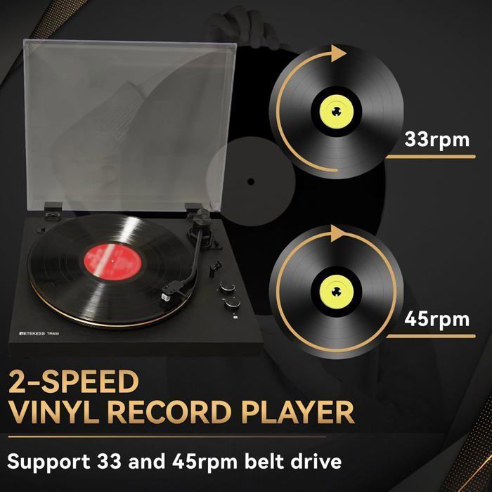 Retekess TR639 Turntable, Wireless Connections, Record Player with 2 Speeds, Easy to Use, Home Audio, Living Room