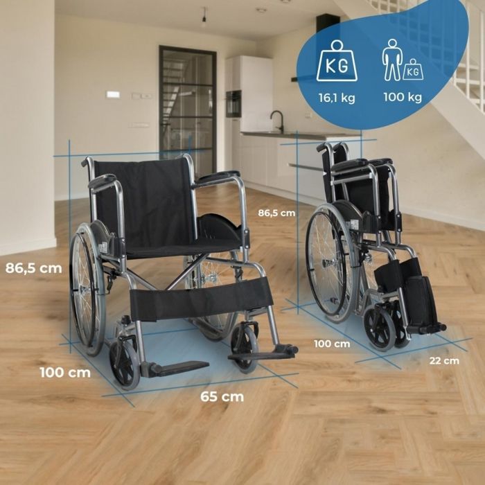 Silla de ruedas plegable Mobiclinic Alcazaba, altura del asiento de 46 cm, accionamiento manual, duradera, freno manual, reposabrazos cromados.