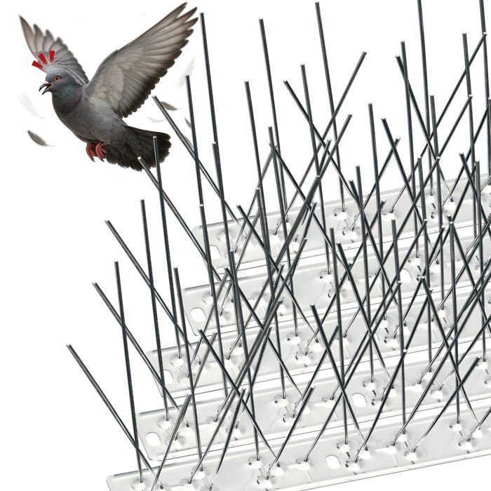 VOUNOT® Pinchos antipalomas 8,5 m - 25 cm x 34 unidades - Acero inoxidable - Pinchos para aves con bridas