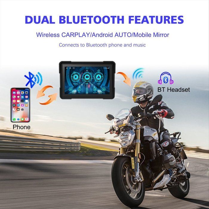 Pantalla Bluetooth portátil de 5 pulgadas para navegación GPS de motocicleta, resistente al agua IP67, inalámbrica, compatible con Carplay y Android Auto, reproductor MP5.