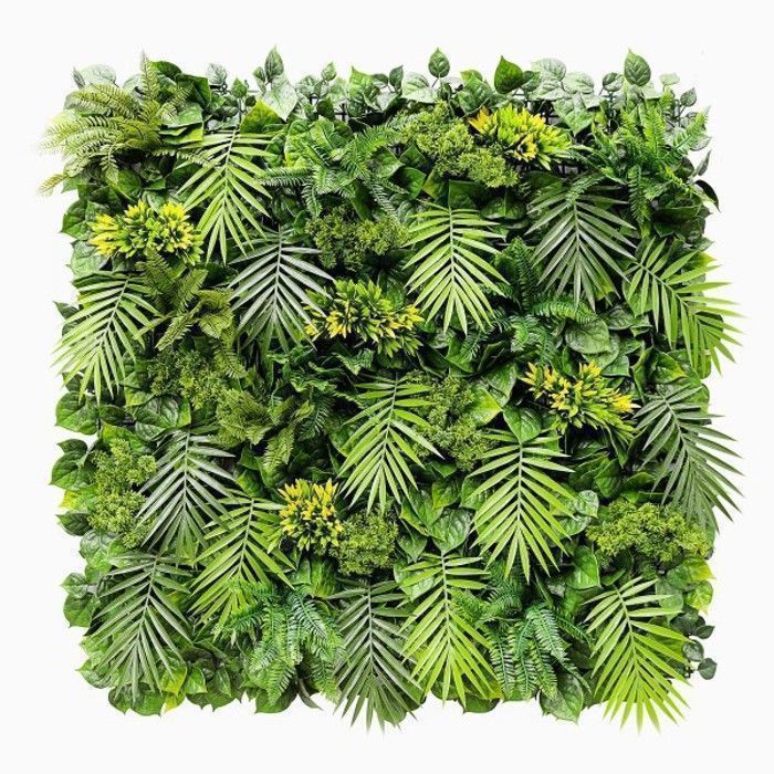 Pared verde artificial Synthaietik Exotic, se vende en paneles de 1 m x 1 m, para decoración de interiores y exteriores.