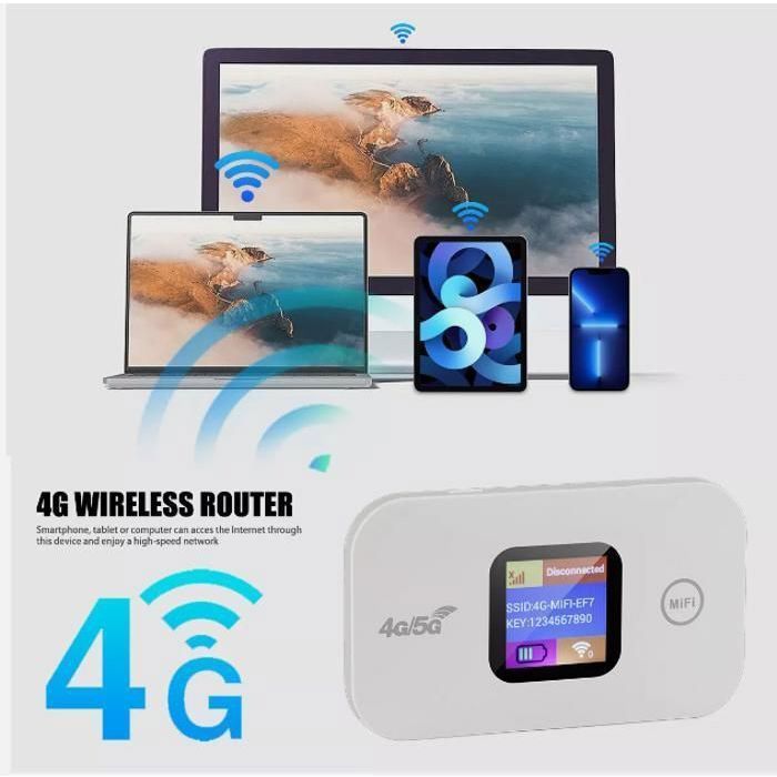 Router WiFi portátil - GIGICIAL - 4G/5G LTE - 15 horas de autonomía - Conecta 10 dispositivos - Pantalla LCD de 1,44