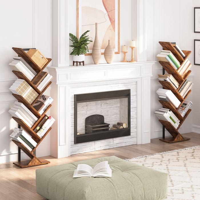 HOOBRO Bookshelf, 9-Tier Shelf, Freestanding Bookshelf, Tree-Shaped Storage Unit, Desk, Decorative Shelf