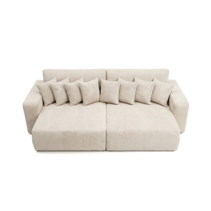 Sofá recto de 4 plazas JADE con doble chaise longue y asiento profundo en terciopelo de pana - Beige
