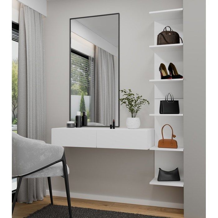 MIKA - Toucador de parede de 110 cm com 2 gavetas - Branco (quarto)