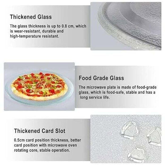 Plato giratorio para microondas de 25,5 cm, de vidrio, apto para microondas universal con 3 soportes de montaje, plato giratorio universal para microondas