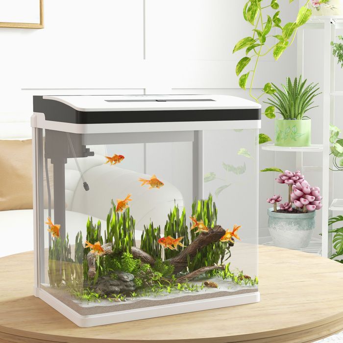 Aquário de vidro - PawHut - com filtro, tampa e luz LED para peixes - Capacidade de 28 litros - Vidro - 38x26x39,5cm - Branco