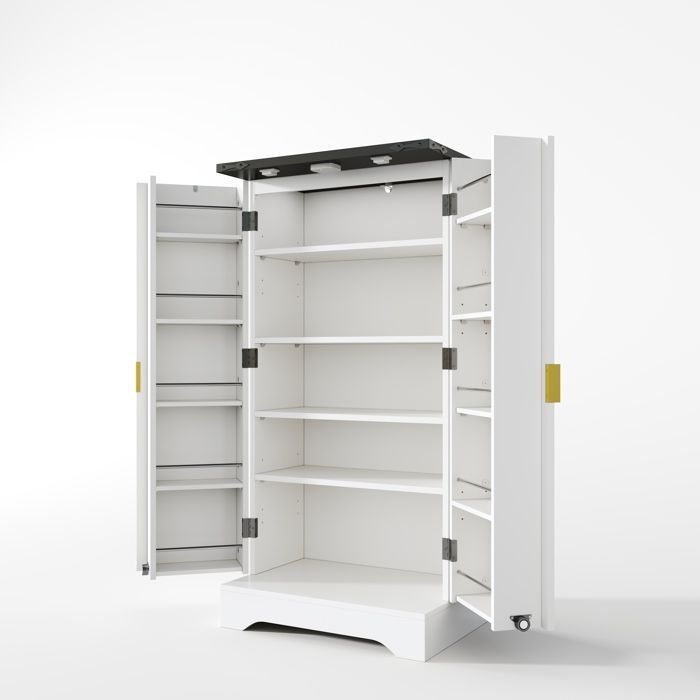 Meuble de cuisine 120 x 60,5 x 40 cm - Capteur LED et étagère à épices - Meuble à deux portes - Blanc