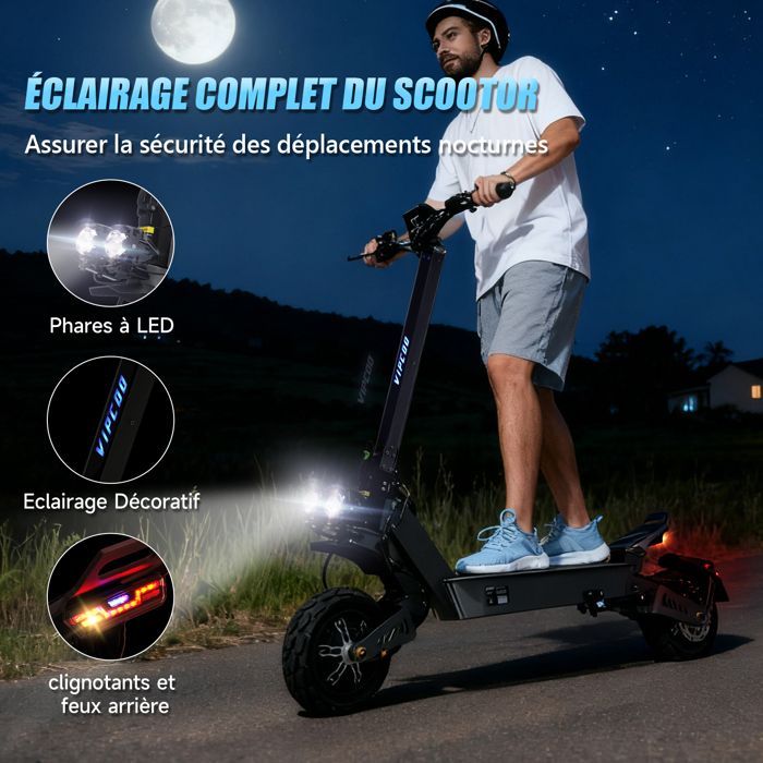Trottinette Electrique 3600W Adulte 65km/h Autonomie 90km Pneu 10'' Tout-Terrain Batterie 26Ah Scooter Pliable 6-8h de Charge