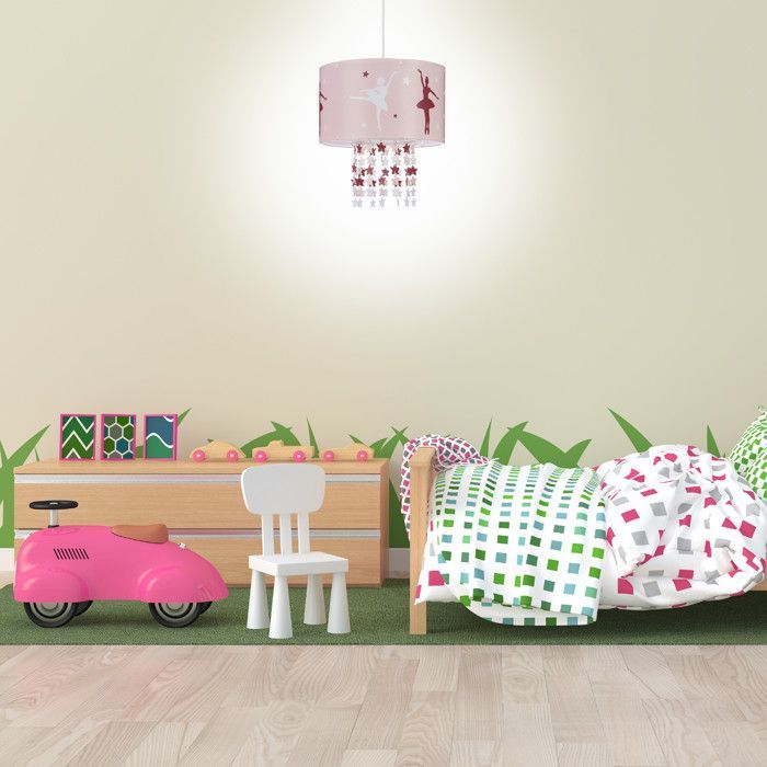 Relaxdays Pendant Lamp for Girls, Star Dancers, Ballerinas, Ceiling Mobile with Star Motifs for Children's Room, Pink
