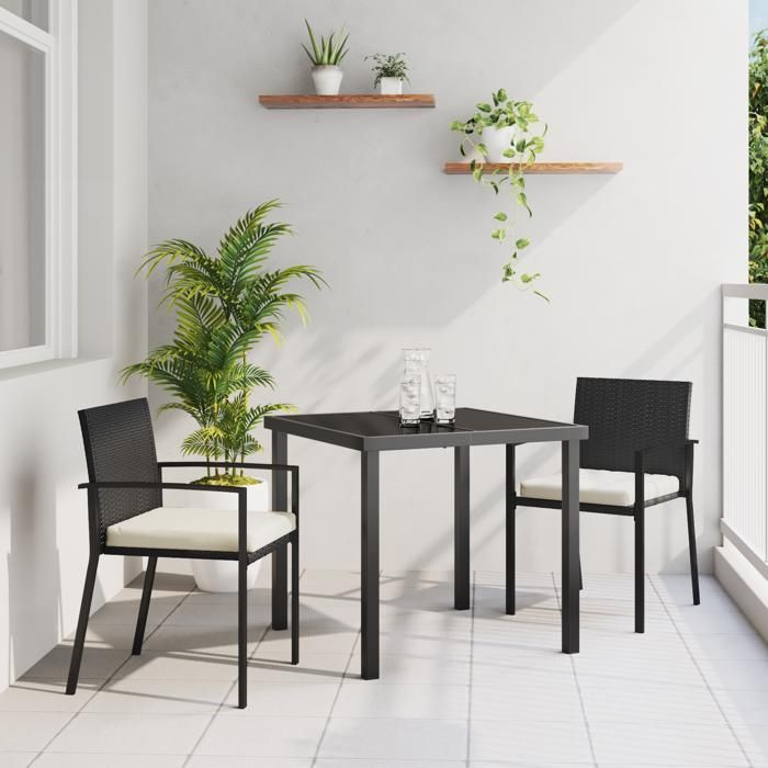 vidaXL Ensemble de Salle à Manger 3 Pièces de Jardin Noir Poly Rattan 3379233