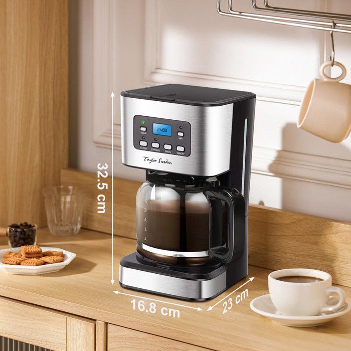 Taylor Swoden Cafetiere Filtre, Programmable 24h Cafetiere Electrique 1,5L  12 tasses, Machine a Cafe Maintien au Chaud