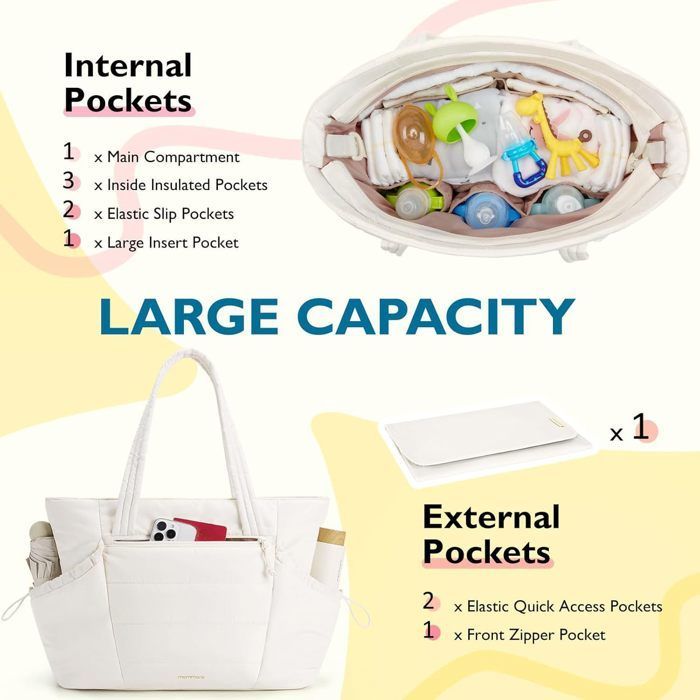 Bolso cambiador de gran capacidad con bolsa de almacenamiento – Negro – 47 x 16 x 32 cm