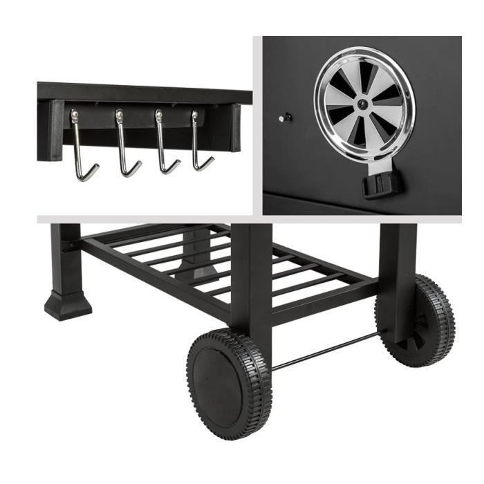 Ahumador de carbón 3 en 1 YGONGMYL de acero inoxidable - Parrilla grande de 55x36cm - Negro