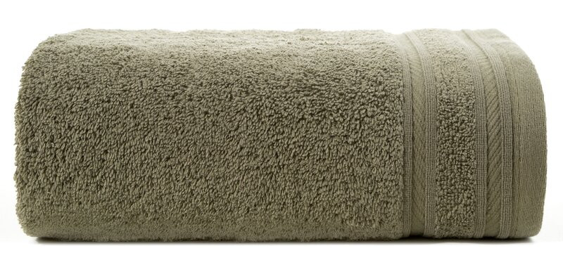 Ręcznik Kely 70x140 oliwkowy z ozdobną bordiurą w pasy 500 g/m2