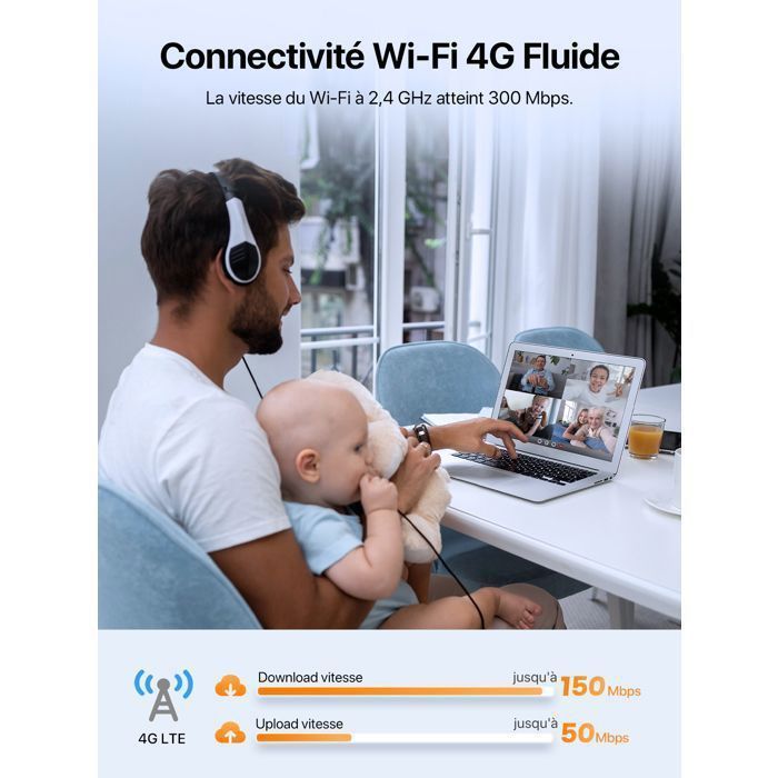 Tenda 4G06 4G LTE VoLTE WiFi N300Mbps Router – Up to 150 Mbps – 32 Devices – RJ11 & LAN/WAN Ports – Plug & Play