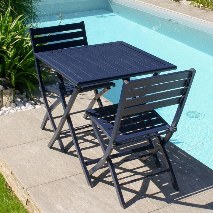 Set da pranzo da giardino in alluminio per 2 persone - Blu navy