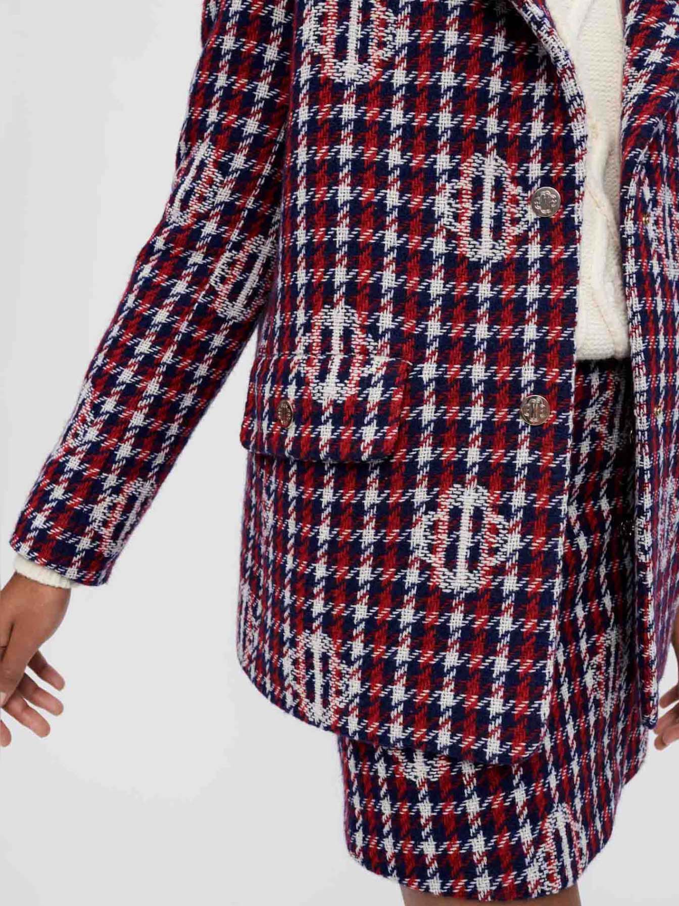 Jachetă Clover jacquard în carouri - Bleumarin/Roșu