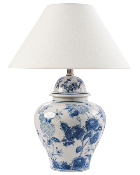 Lampa stołowa porcelanowa biała z niebieskim
