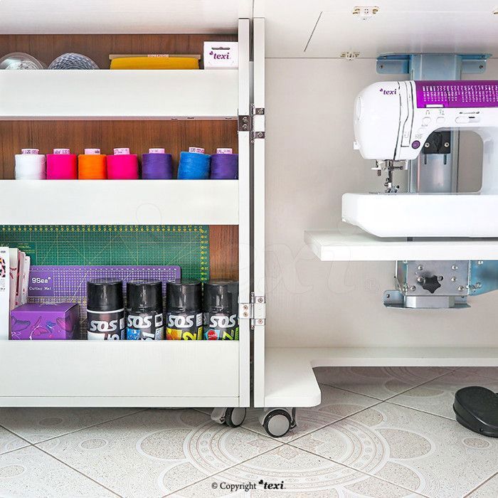 Meuble de couture pour machine à coudre et surjeteuse | Couleur : Blanc