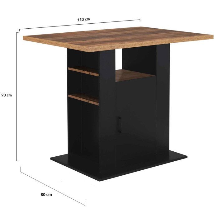 IDMARKET Ilot central UGO 110 cm bois noir et effet bois foncé HAWKINS avec rangements
