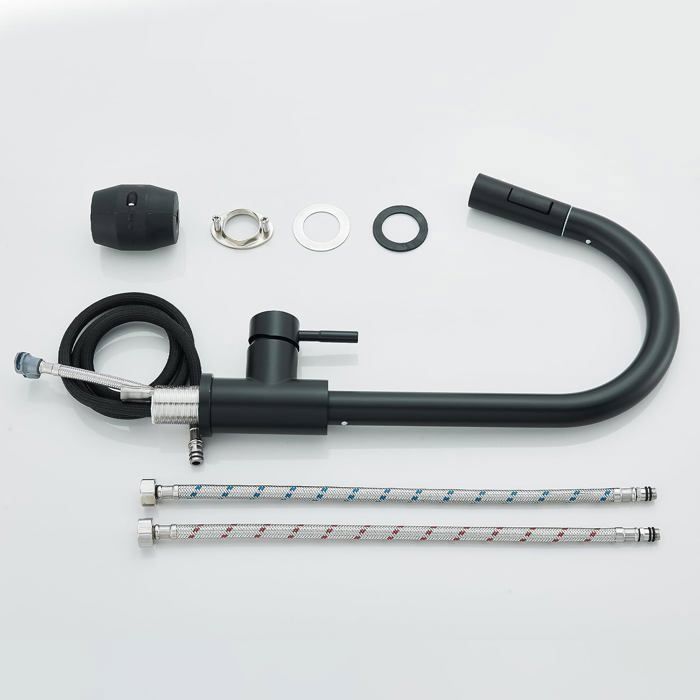 Rubinetto da cucina con doccetta estraibile - Miscelatore da cucina - Girevole a 360° - Doccetta estraibile - 2 tipi di getto - Nero