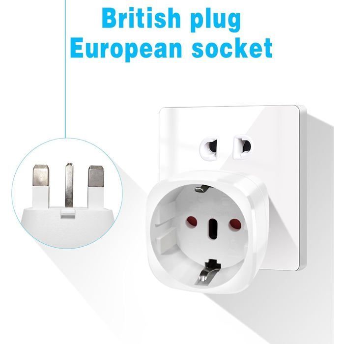 Juego de 2 adaptadores de enchufe para Reino Unido, adaptador de viaje de Francia a Reino Unido, adaptador de enchufe para Irlanda, Inglaterra y Escocia.