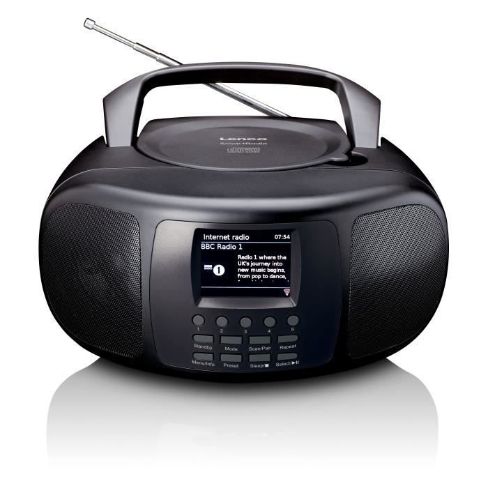 Lenco SCD-6000BK - Radio Internet portatile con DAB+/FM, Bluetooth®, lettore CD e ampio schermo LCD a colori - Nero
