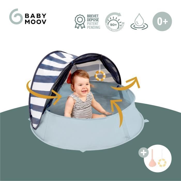 Area giochi 3 in 1 BABYMOOV Aquani a tema marinaio, con piscina e lettino extra, protezione UV SPF 50+, 2 giocattoli e zanzariera inclusi.