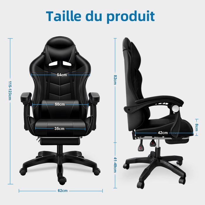 Sedia da gaming massaggiante, sedia da gamer con supporto lombare massaggiante, poggiatesta, altezza regolabile, schienale reclinabile a 135° -