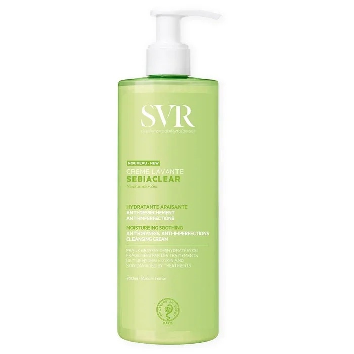 SVR Sebiaclear Reinigingscrème 400 ml. Geschikt voor een gecombineerde en vette huid met een neiging tot acne.