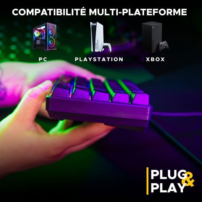 Set tastiera e mouse da gioco cablati - THE G-LAB - Hydrogen BKG Combo - Tastiera AZERTY - Nero