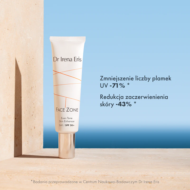 Creme facial antirrugas com cor Dr. Irena Eris Face Zone, uniformiza o tom da pele, FPS 50+.