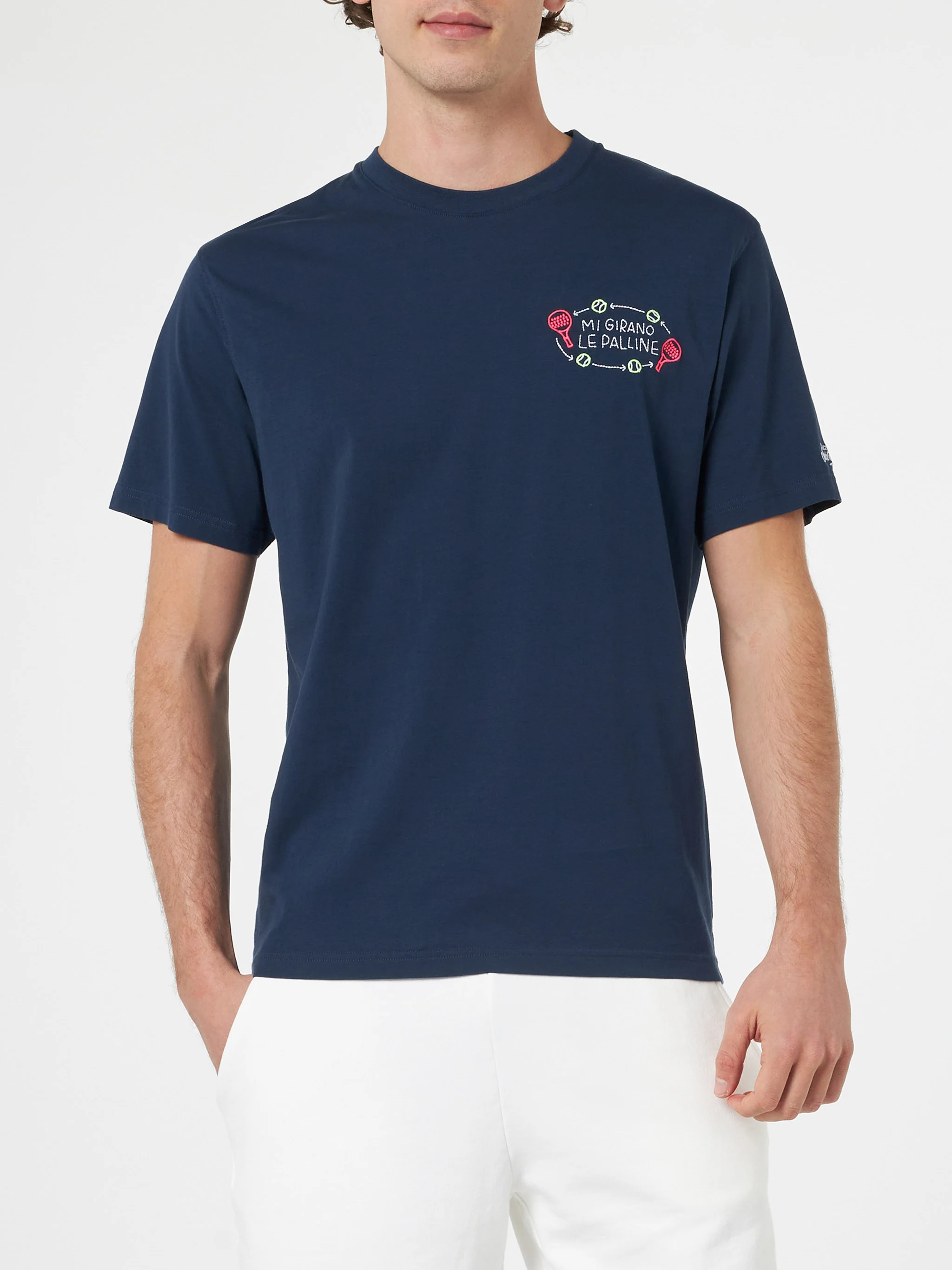 T-shirt classica da uomo in jersey di cotone Portofino con ricamo Mi g