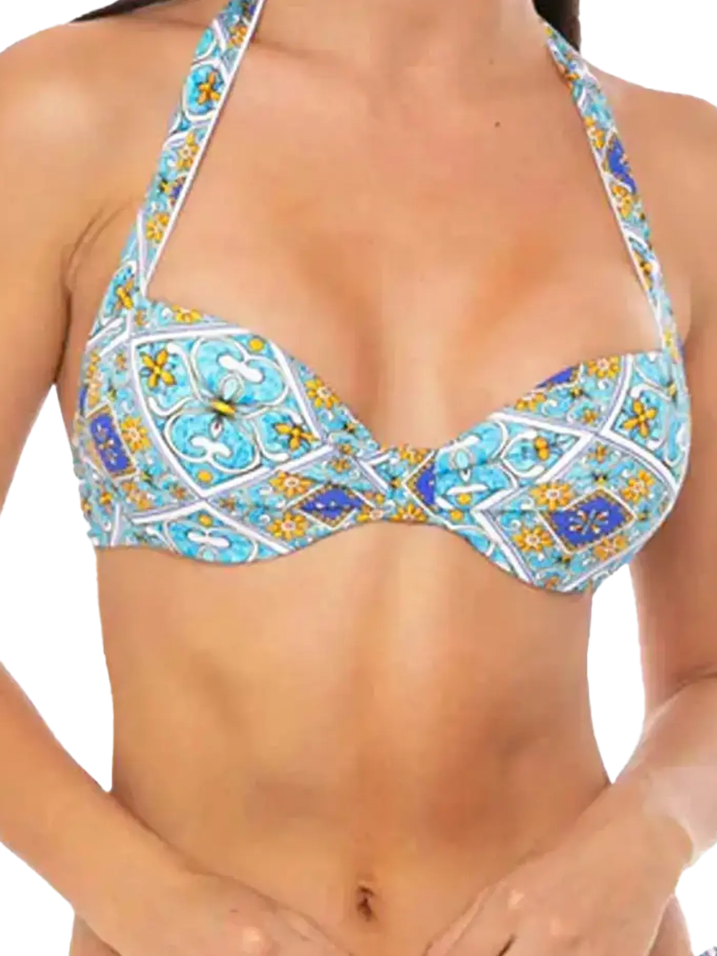 Bralette met blauwe majolica-print