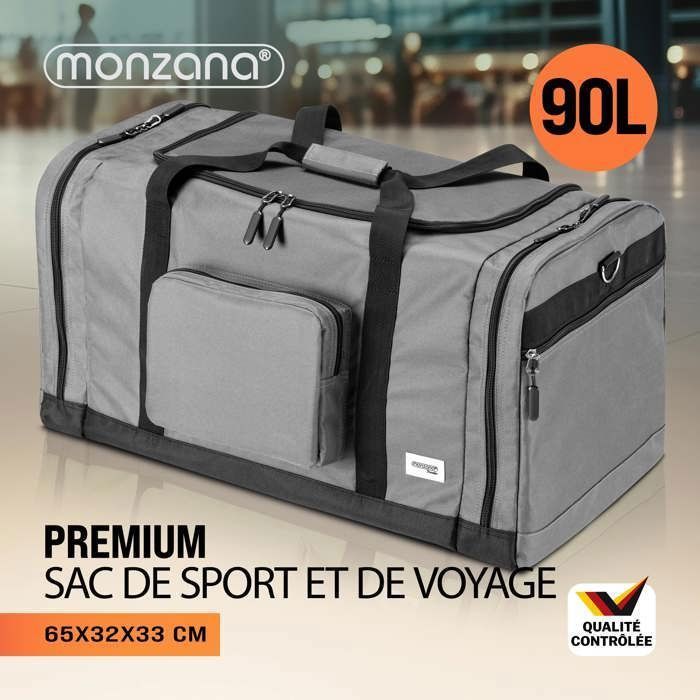 MONZANA® Reistas, Grijze Sporttas, 90L, Fitness, Voetbal, Vervoer, Afneembare en Verstelbare Schouderriem, Weekendtas