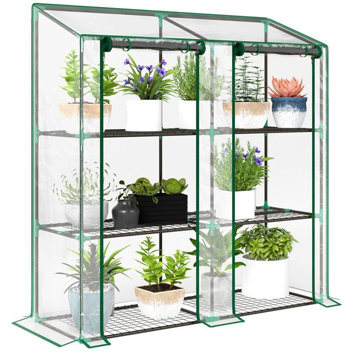 Serre de jardin - Outsunny - avec étagères 3 niveaux bâche renforcée 140 g/m² 2 portes zippées - acier - 143x46x51cm